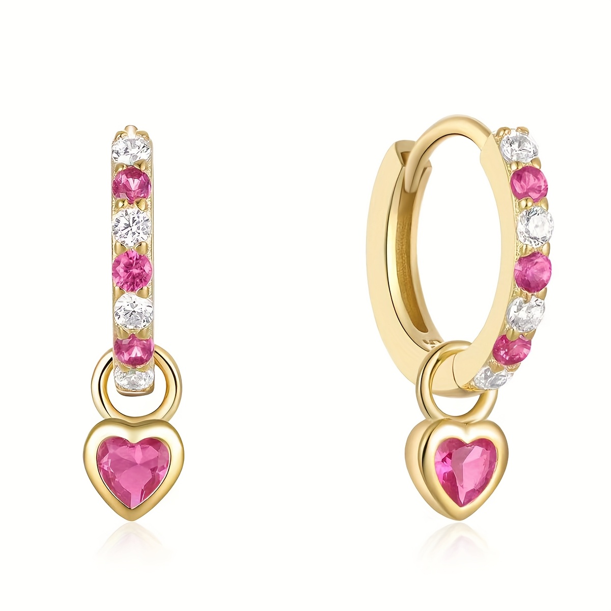 Heart Shaped Colorful Zirconia Earrings - Sterling Silver Jewelry Gift